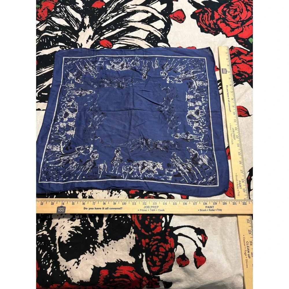 Vintage Blue Western Cowboy Cattle Bandana 100% Cotton Scarf RN 13960